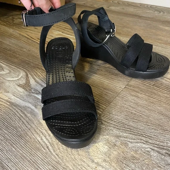 CROCS Black Wedge Sandals - Picture 2 of 8